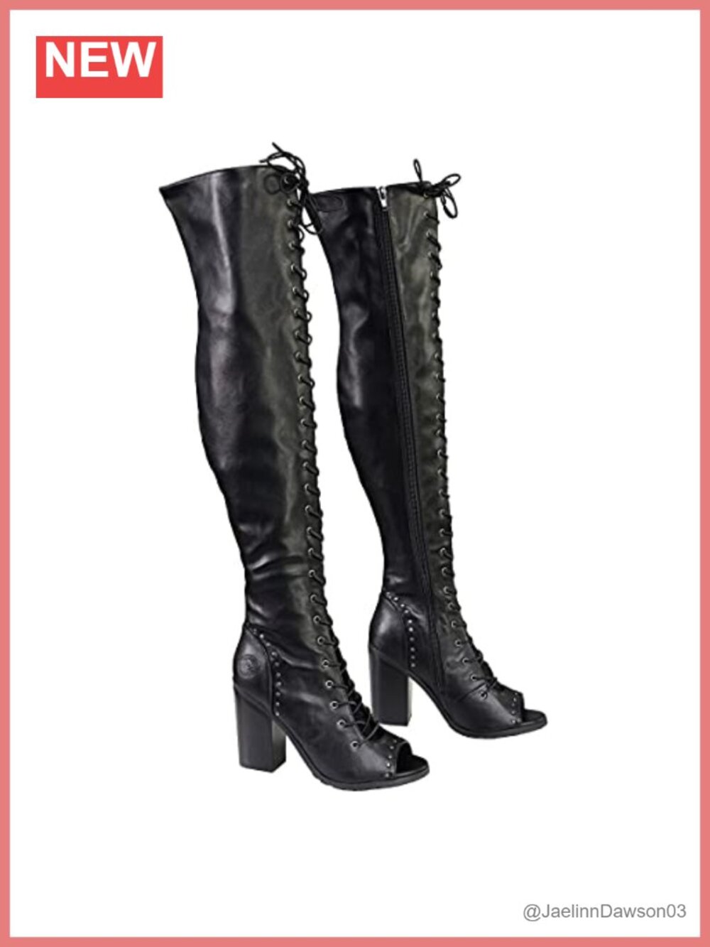 Faux Leather Lace-Up Knee-High Open Toe Boots Adjustable Front Lacing